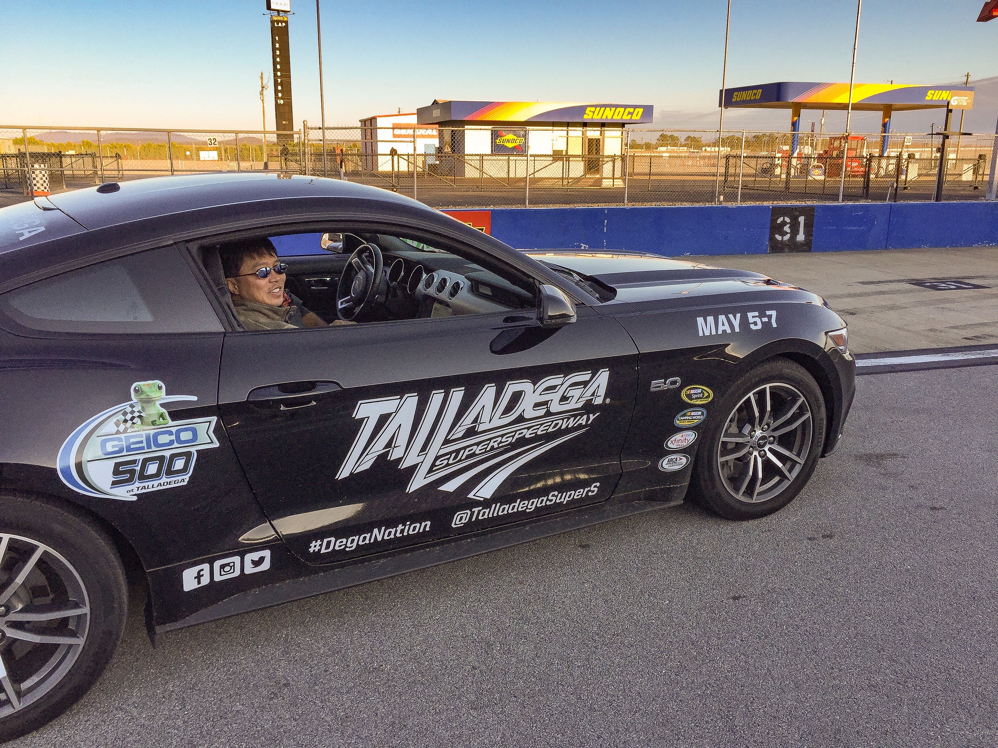 Jonathan Moral driving the Talladega Superspeedway GEICO 500 pace car on track